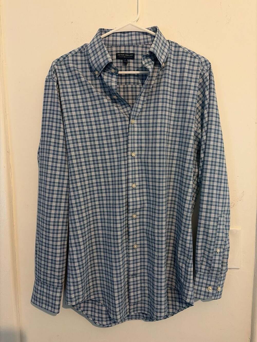 Peter Millar Crown Crafted Blue Plaid Button Down Shirt Size S